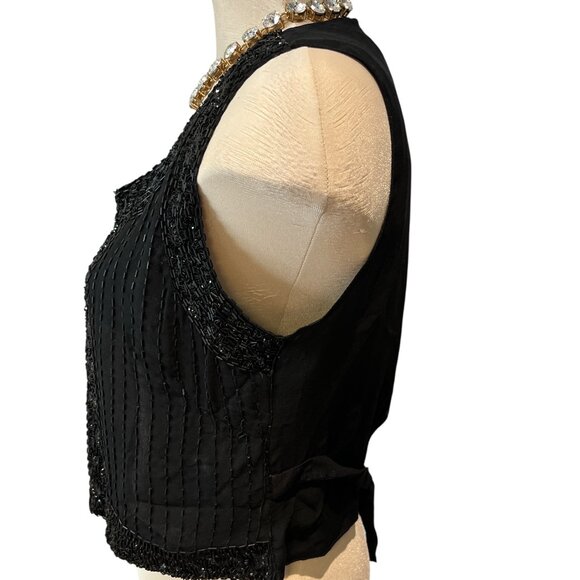 JOSEPH RIBKOFF Vest Black Vintage Silk Sequinned Size Small - Picture 6 of 13